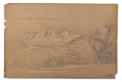 Alpine Landschaft - Weißes Chalk auf braunem Papier von M.H. Yvert - Spätes 18. Jahrhundert