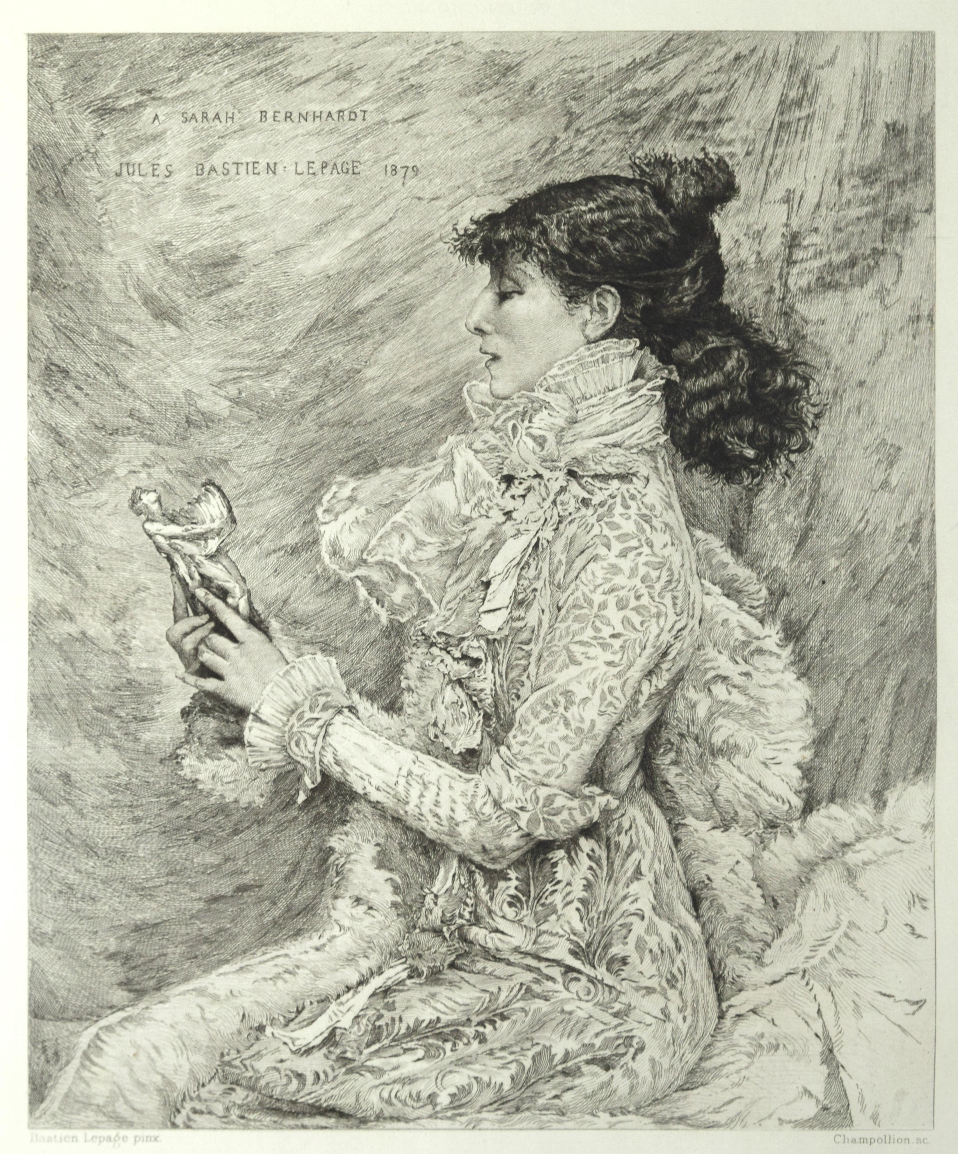 Eugène Champollion Figurative Print - Portrait de M.lle Sarah Bernhardt - Original Etching by E.A. Champollion - 1879