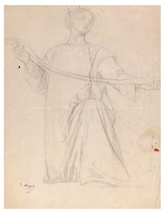 Woman - Original Pencil Drawing by Désiré François Laugée - Late 19th Century