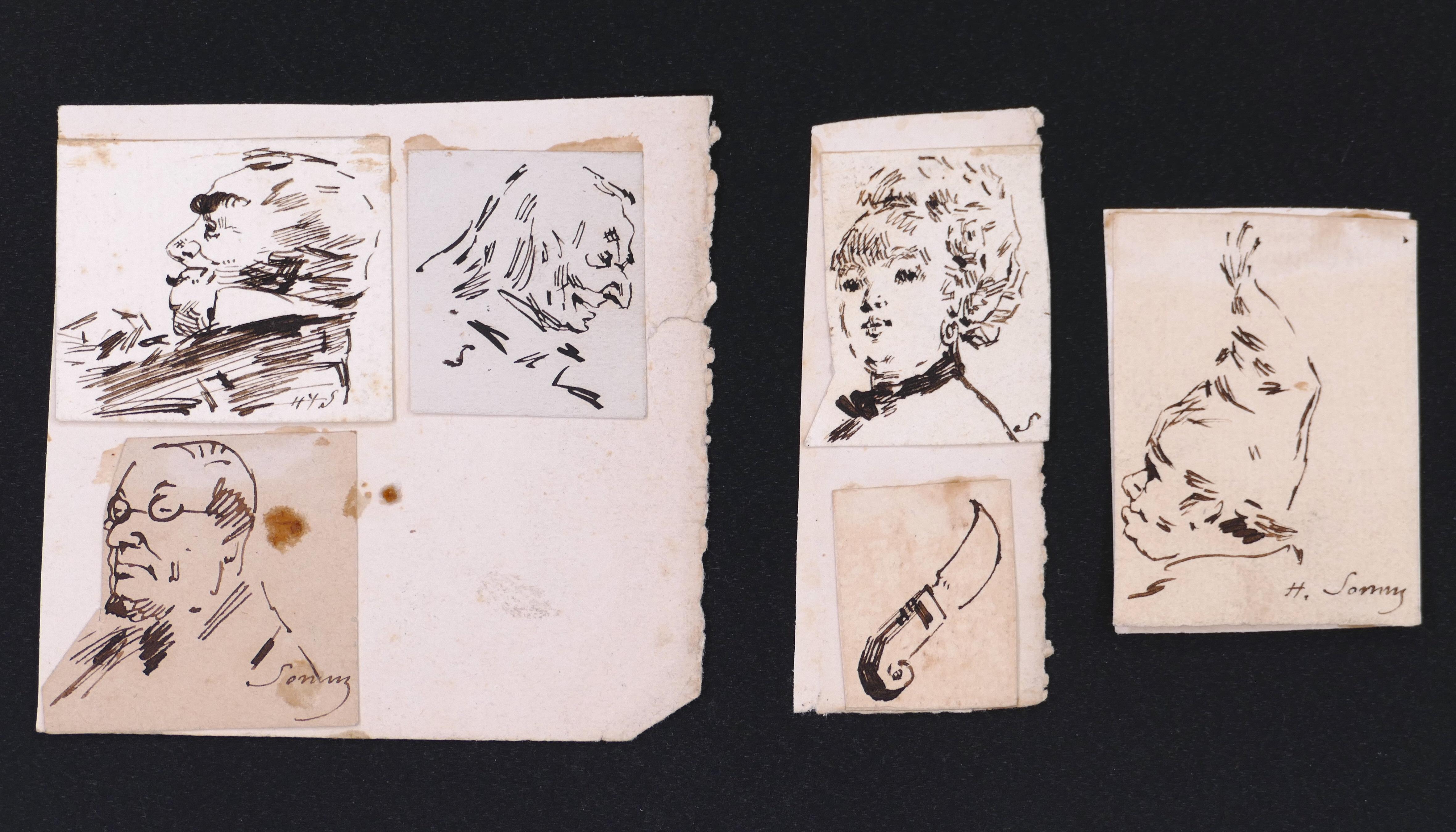 Porträts – Original-Tintezeichnungen auf Papier von H. Somm – Ende des 19. Jahrhunderts