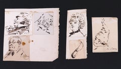 Portraits - Original Ink Drawings on Paper by H. Somm - Late 19th Century