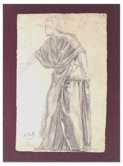 Sketch Of Woman - Original Pencil Drawing by P. Borel - Late 19th Century