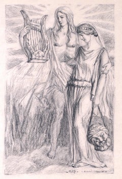 Lovers - Charcoal Drawing by A. Leroux - 1927