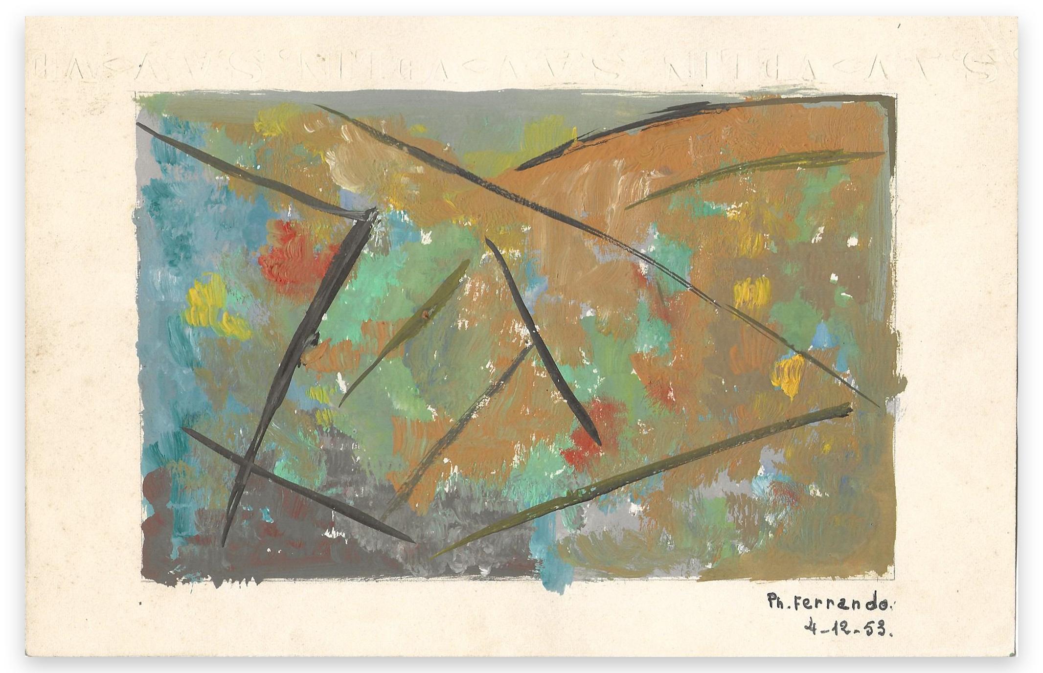 Géométries - Tempera sur papier par Ph. Ferrando - 1953 - Painting de Philippe Ferrando