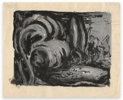 Waves - Tempera and China Ink Drawing on Paper - Early 20th Century