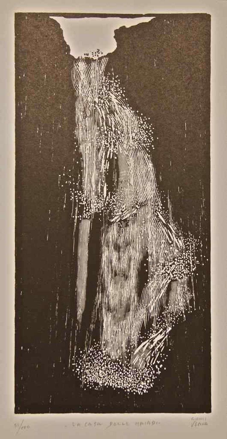 Landscape Print di Claudio Verna - La casa delle Naiadi - Stampa xilografica di G. Verna - 1946