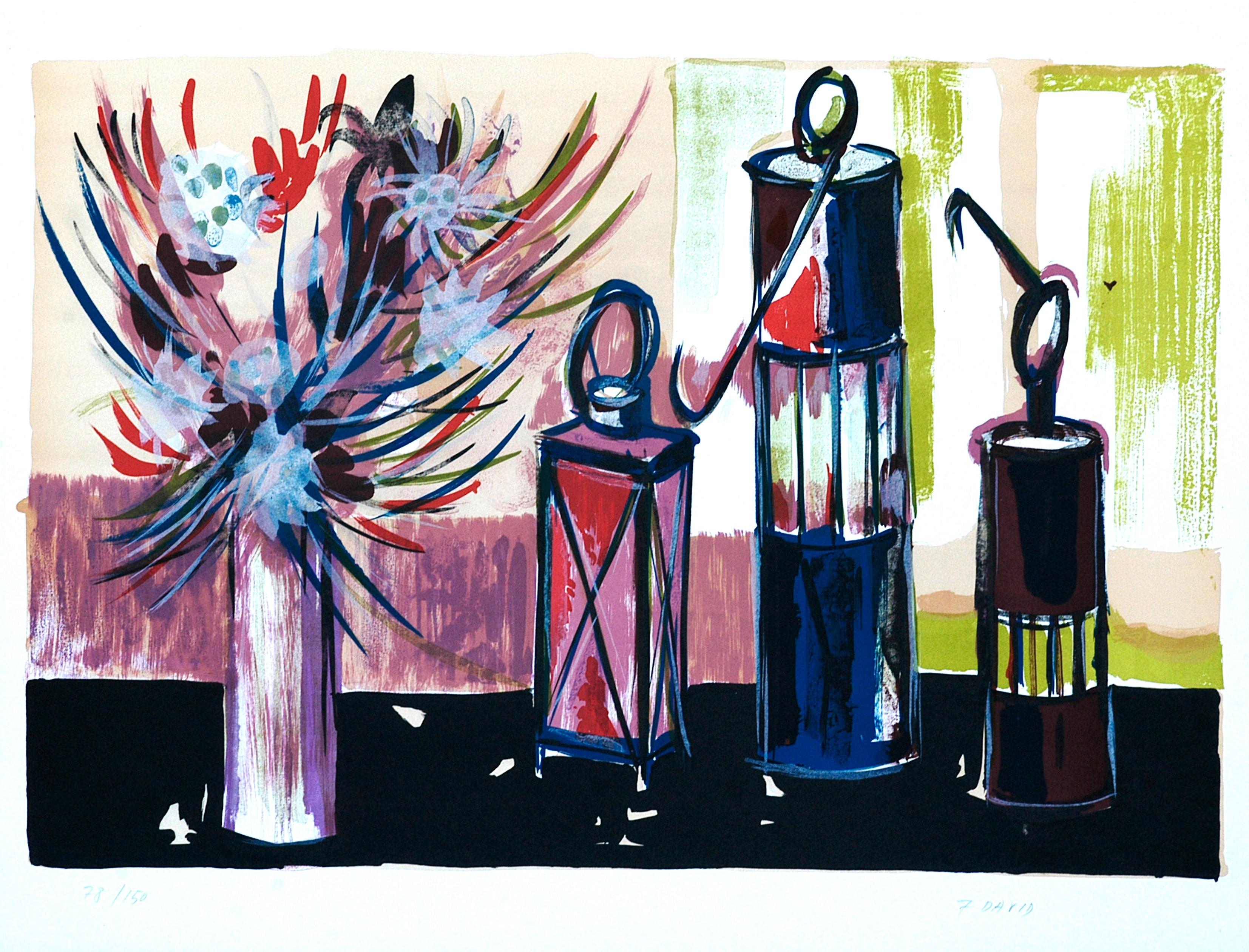 Vases and Candles - Lithograph 1970s 