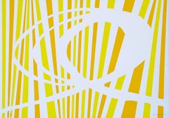 Impression sérigraphie abstraite jaune et orange d'origine - 1970 environ