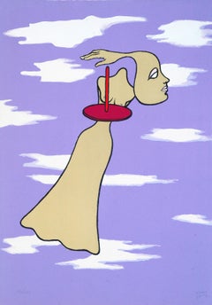 Donna tra le nuvole - Litografia di M. Henry - 1971