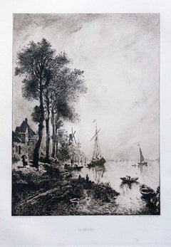 Antique La Meuse -  Etching by R.P. Grouillet - 1911