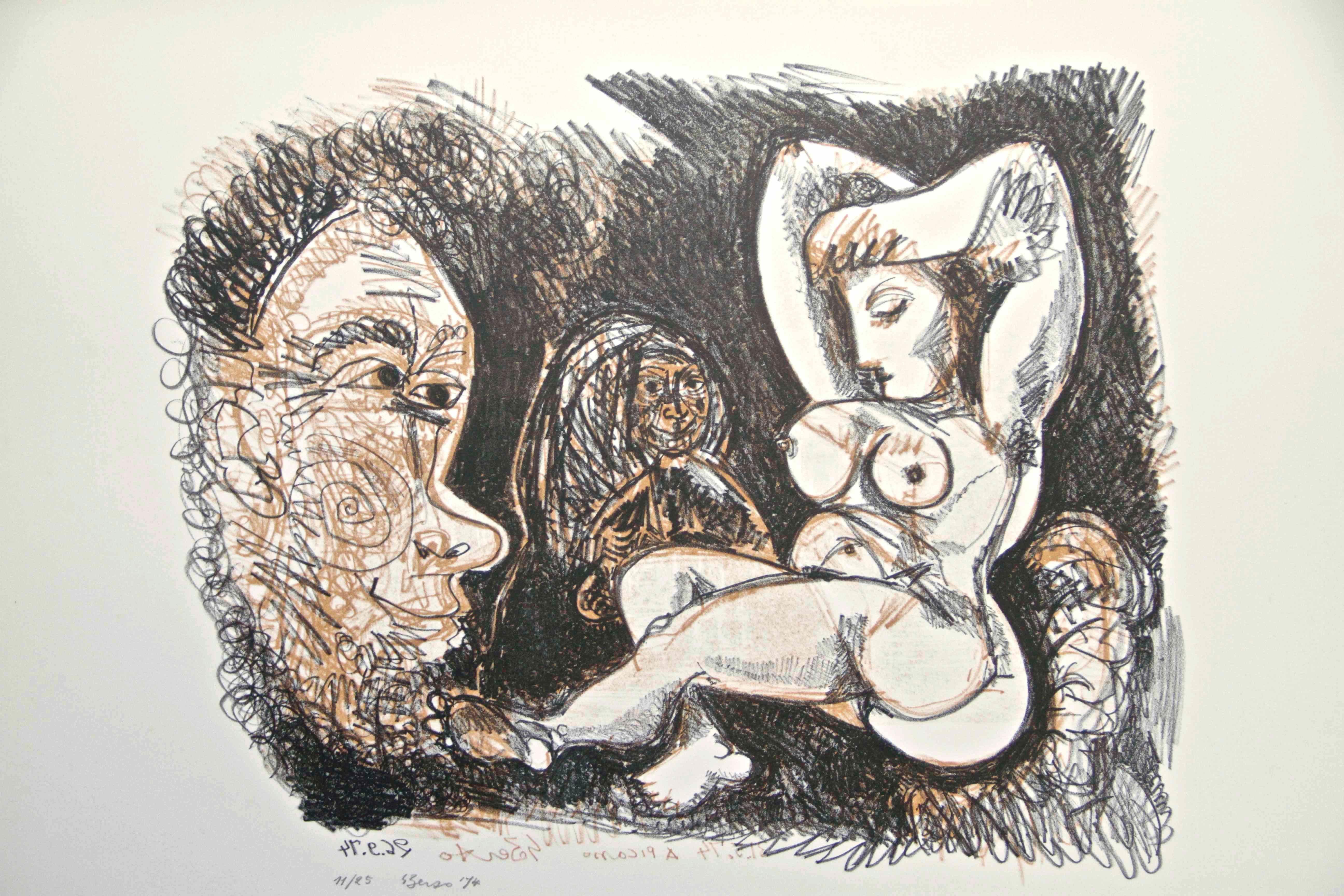Homage to Pablo Picasso - Original Lithograph 1974