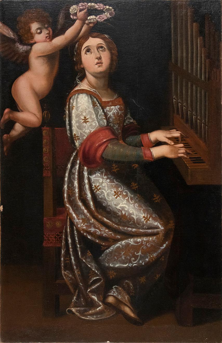 Antonino Alberti (Il Barbalonga) Figurative Painting - Saint Cecilia - Oil on Canvas by "Il Barbalonga" - Early 17th Century 
