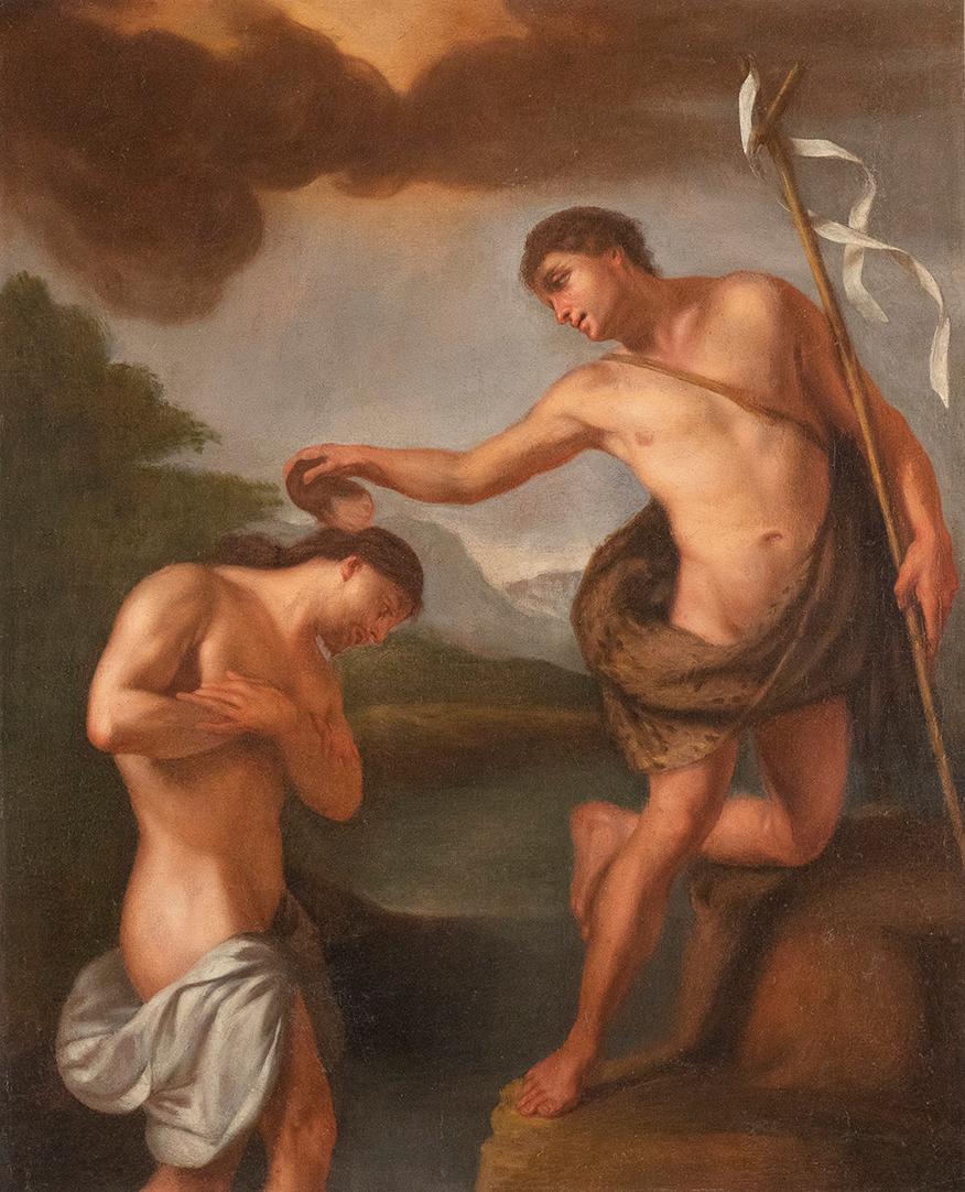 Aureliano Milani Figurative Painting - The Baptism of Christ  - Oil on Canvas by A. Milani - Early 18th Century