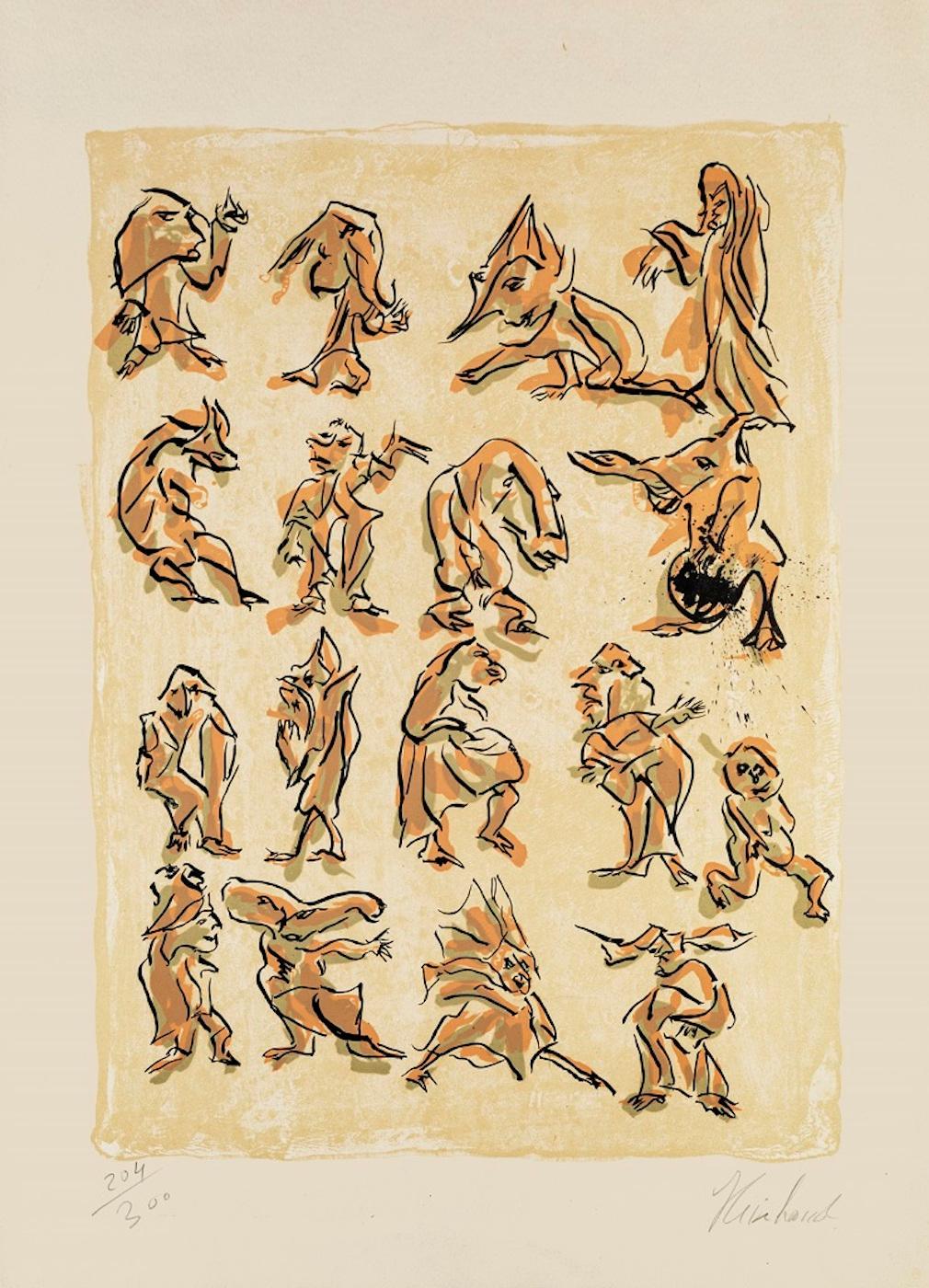 Reinhoud d'Haese Abstract Print - 17 Contre - Lithograph - 1970