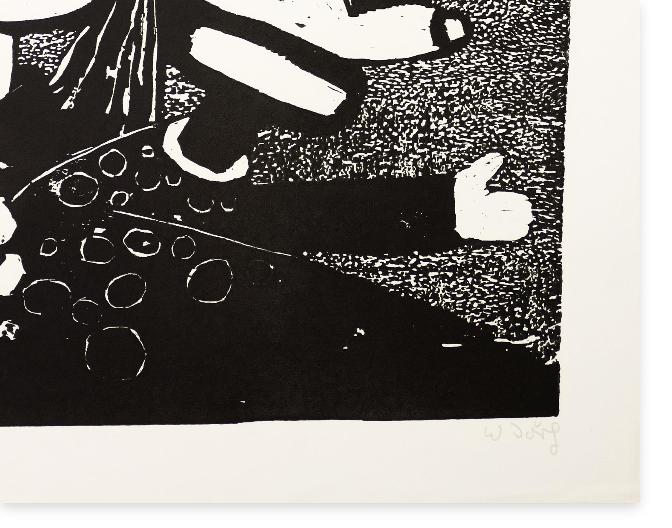 Puppen is an original black and white serigraph on paper, realized the German artist Wolfgang Jörg (1934), during the 1970's.  

Signed and numbered in pencil on lower margin, our specimen is from an edition of 100 print.

This contemporary artwork