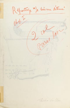 Je suis une détenue - Chap. I - China Ink Drawing by T. van Elsen - 1950s