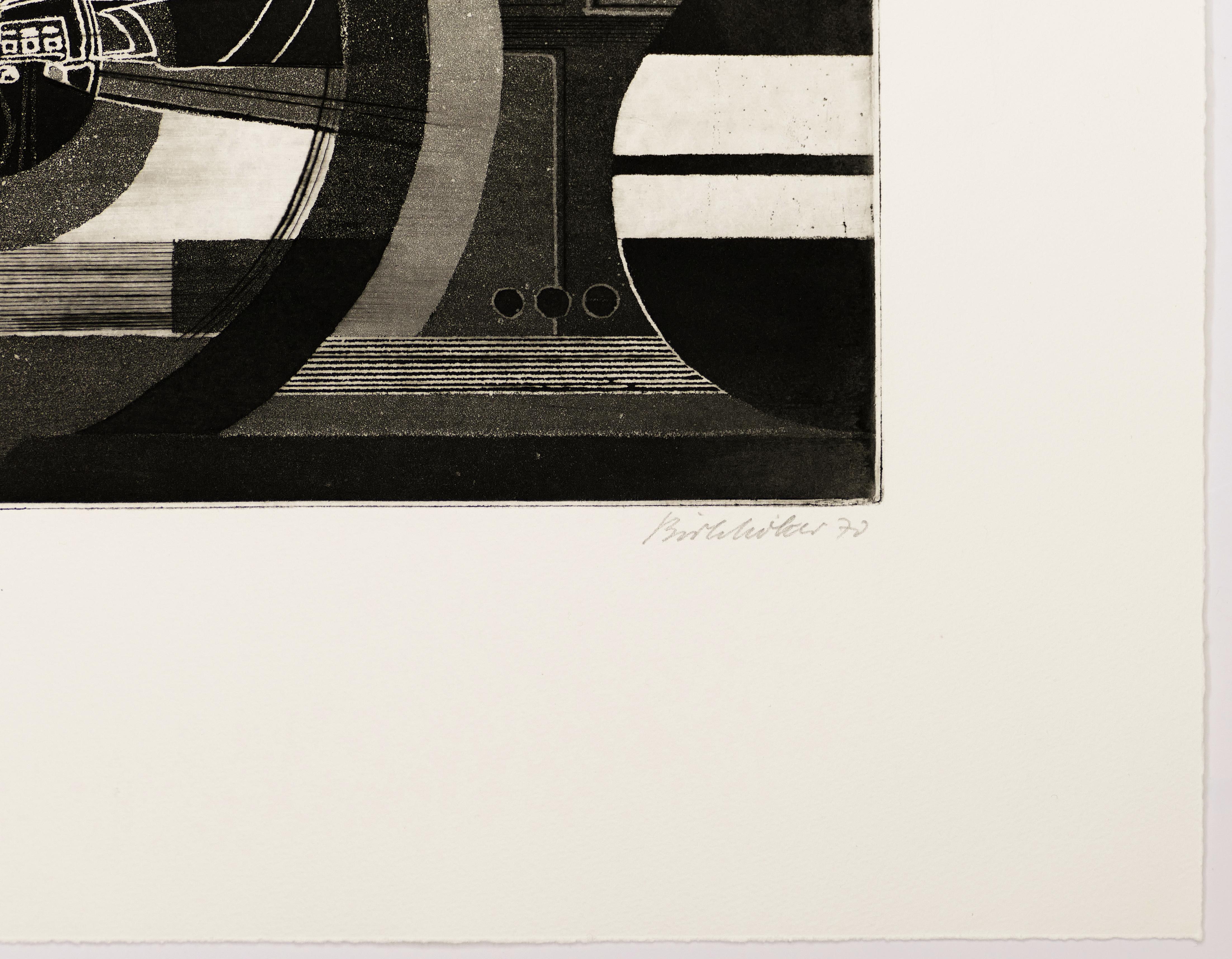 Abstract Composition - Original Etching and Aquatint by J. Birkholzer - 1970 - Print by Johannes Birkholzer