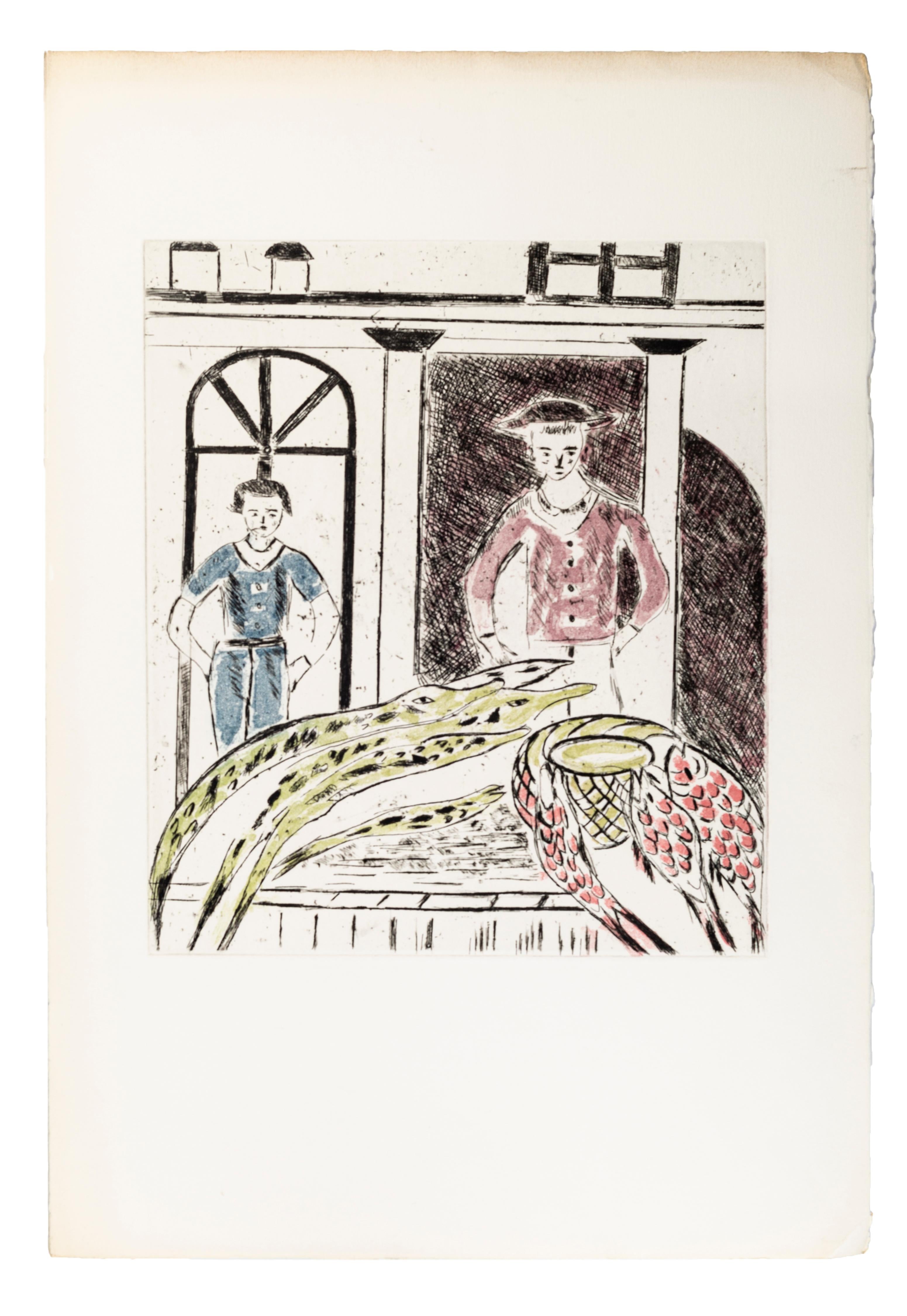Print Andrée Ruellan - Guests inattendus - Lithographie de A. Ruellan - 1970