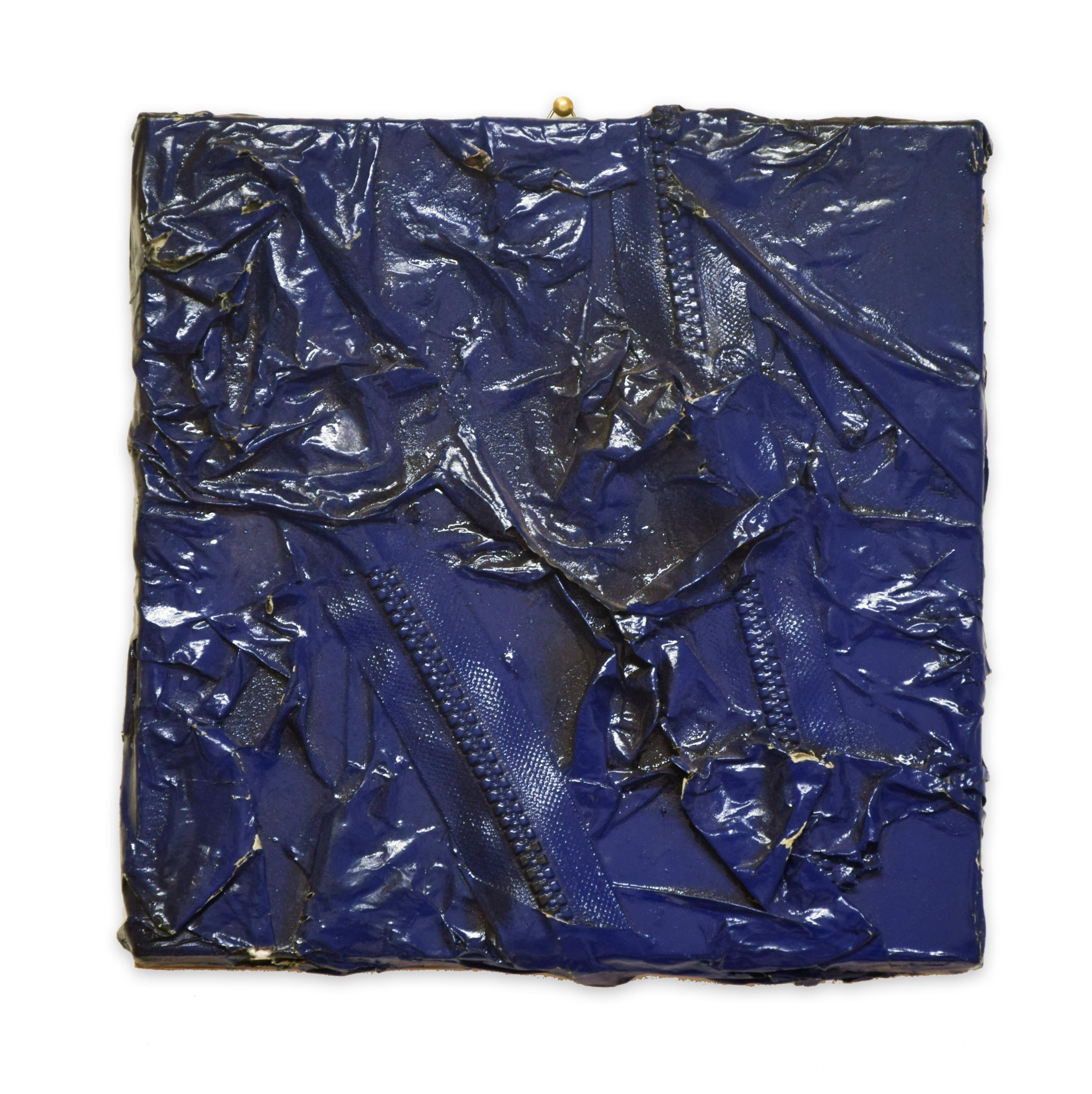 Charlotte Ritzow Abstract Painting - Deep Blue  - Acrylic, Enamel and Zip Collage on Paper - 2010