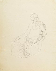 Sketch for a Portrait - Drawgin à l'encre d'origine d'Alexandre Dumont - Fin 1800