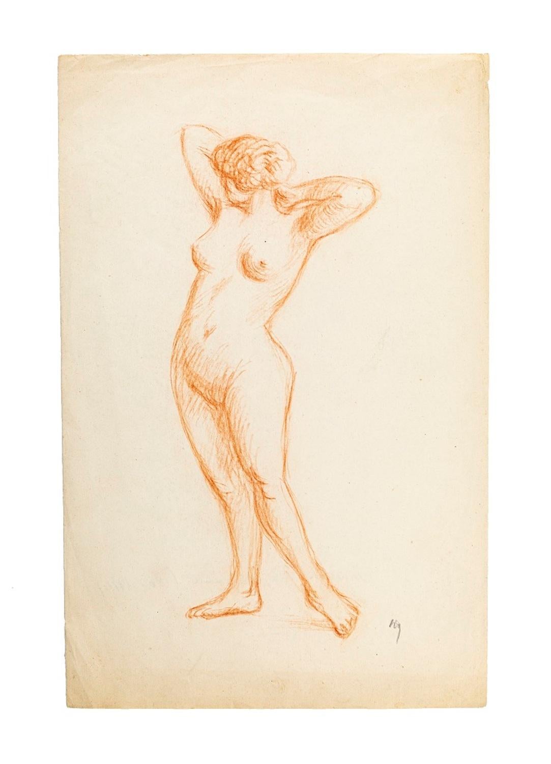 Nude Oswald Heidbrink - Femme nue - dessin original au crayon, fin du 19ème siècle