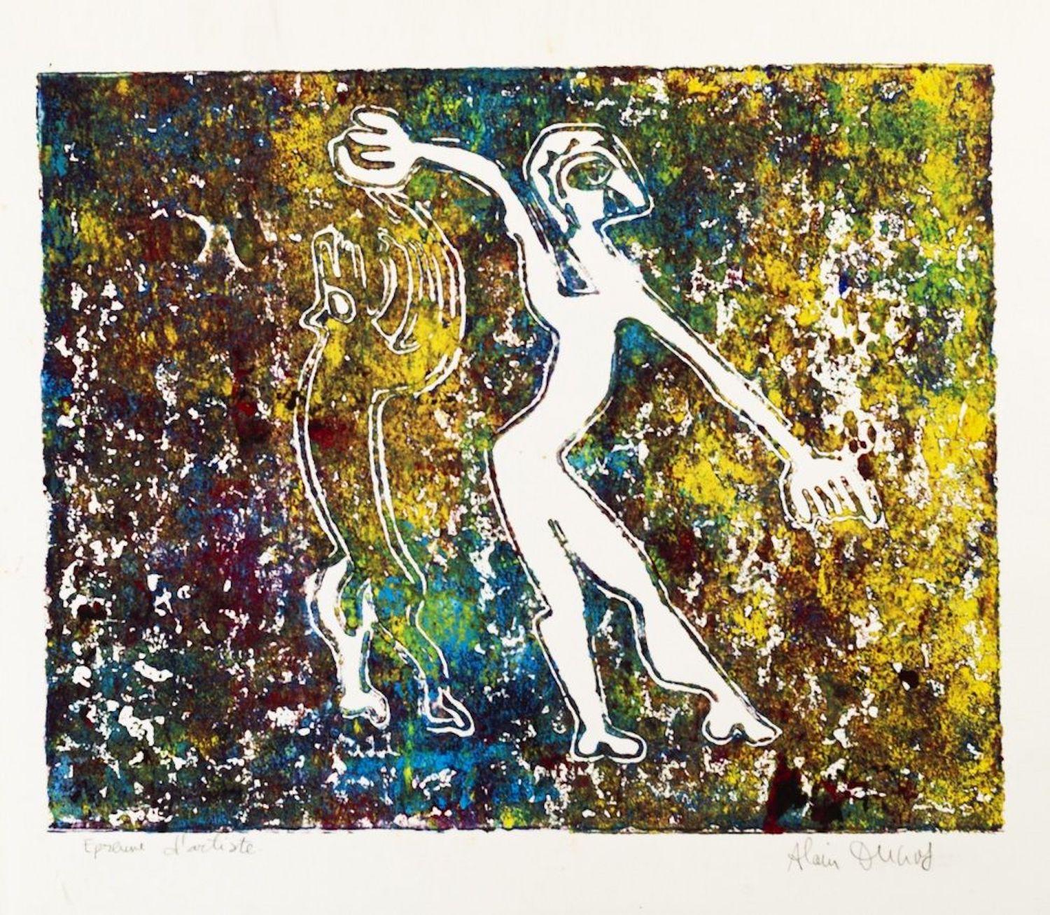 Shape of Man is a colored artwork realized during the 1970s by Alain Ducros. 

Mixed colored lithograph. 

Hand-signed on the lower right.

Artist proof (as reported on the lower left). 