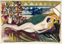 Sensual Nude - Original Charcoal and Watercolor Drawing - 1980s