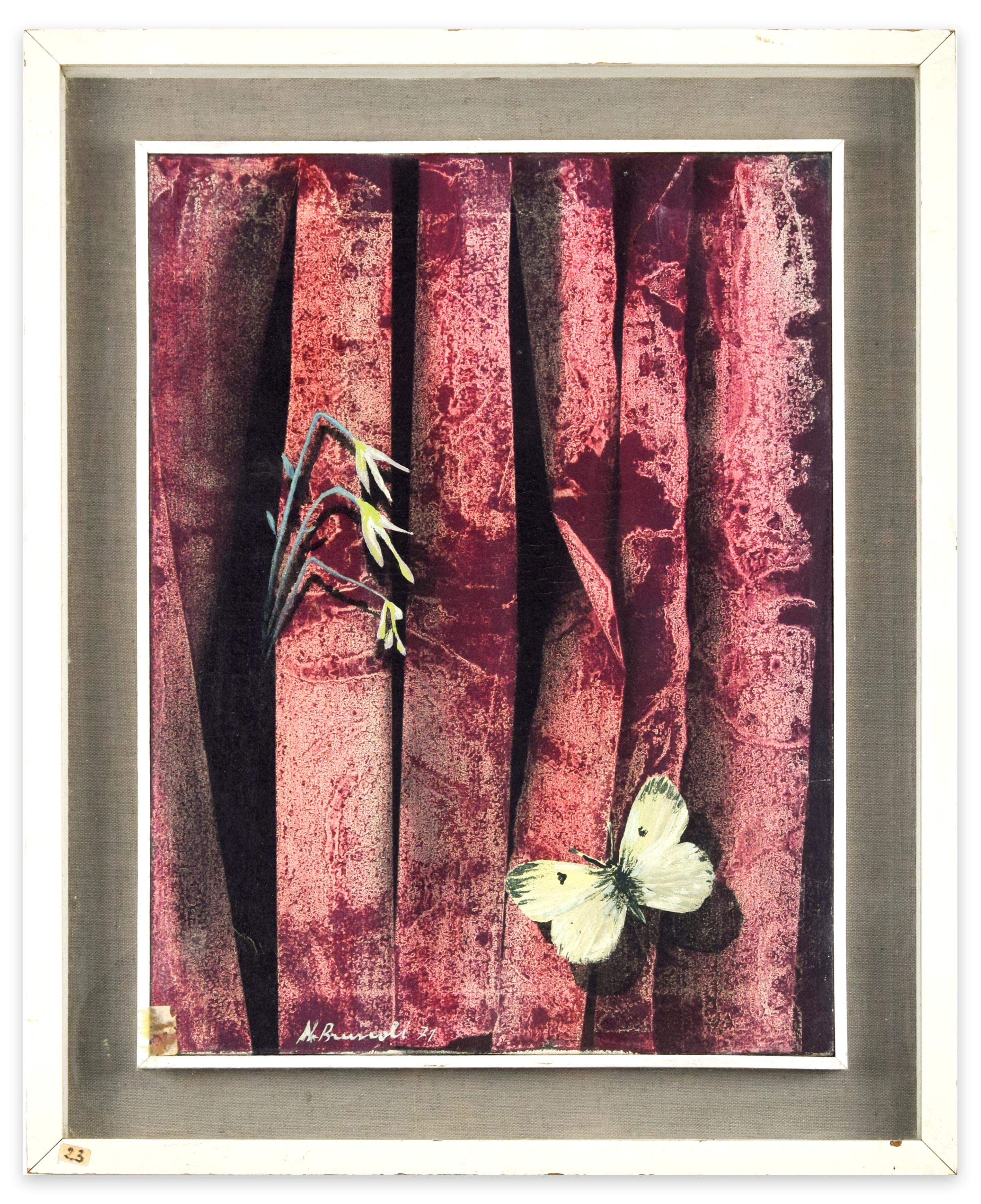 Composition rose originale - Techniques mixtes 1971 - Mixed Media Art de Novello Bruscoli