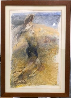 Le clair de lune - dessin original au pastel d'Ennio Calabria - fin du XXe siècle