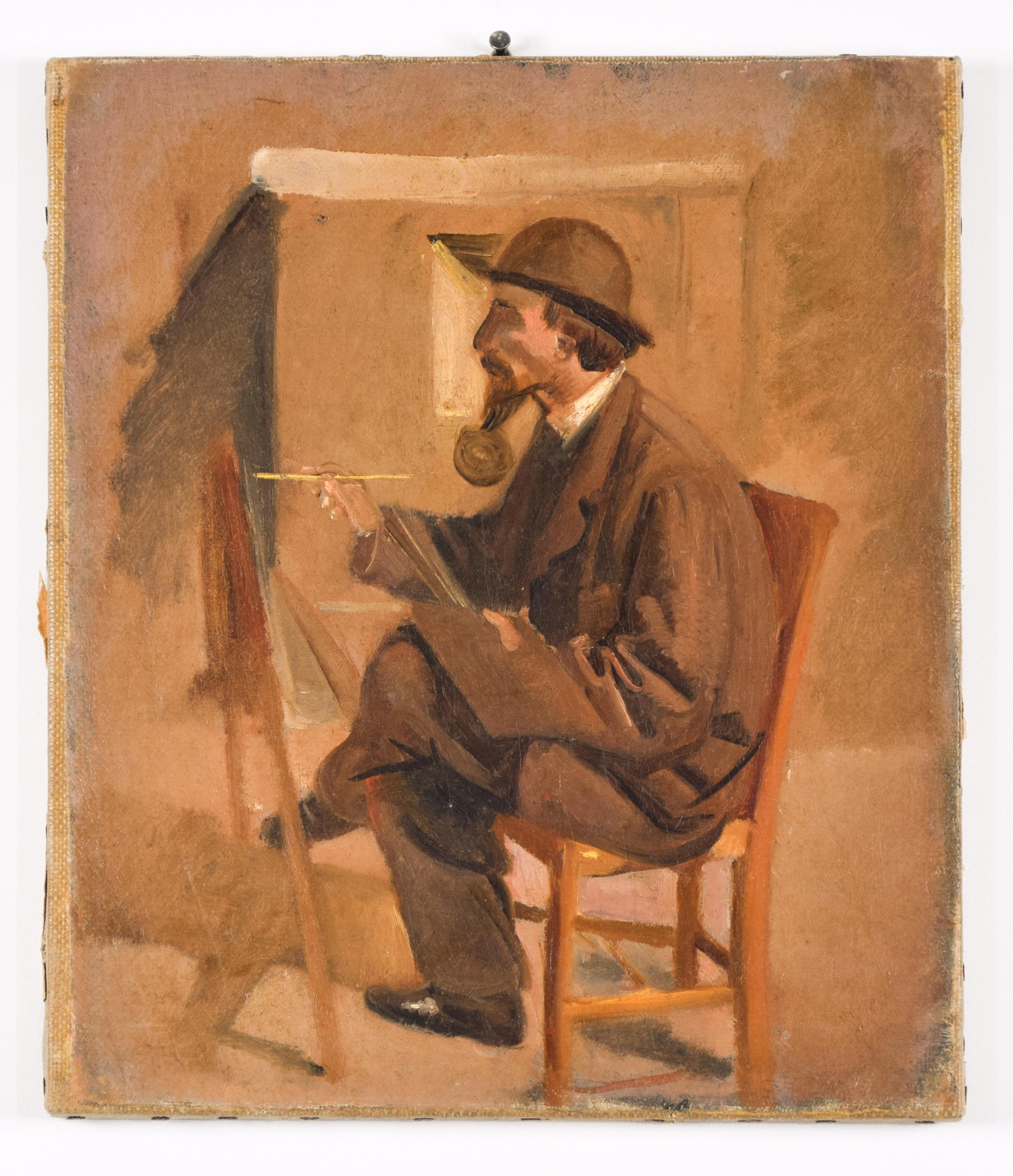Vincenzo Cabianca (attr.) Figurative Painting – Der Maler – Öl auf Leinwand, nach V. Cabianca, spätes 19. Jahrhundert 