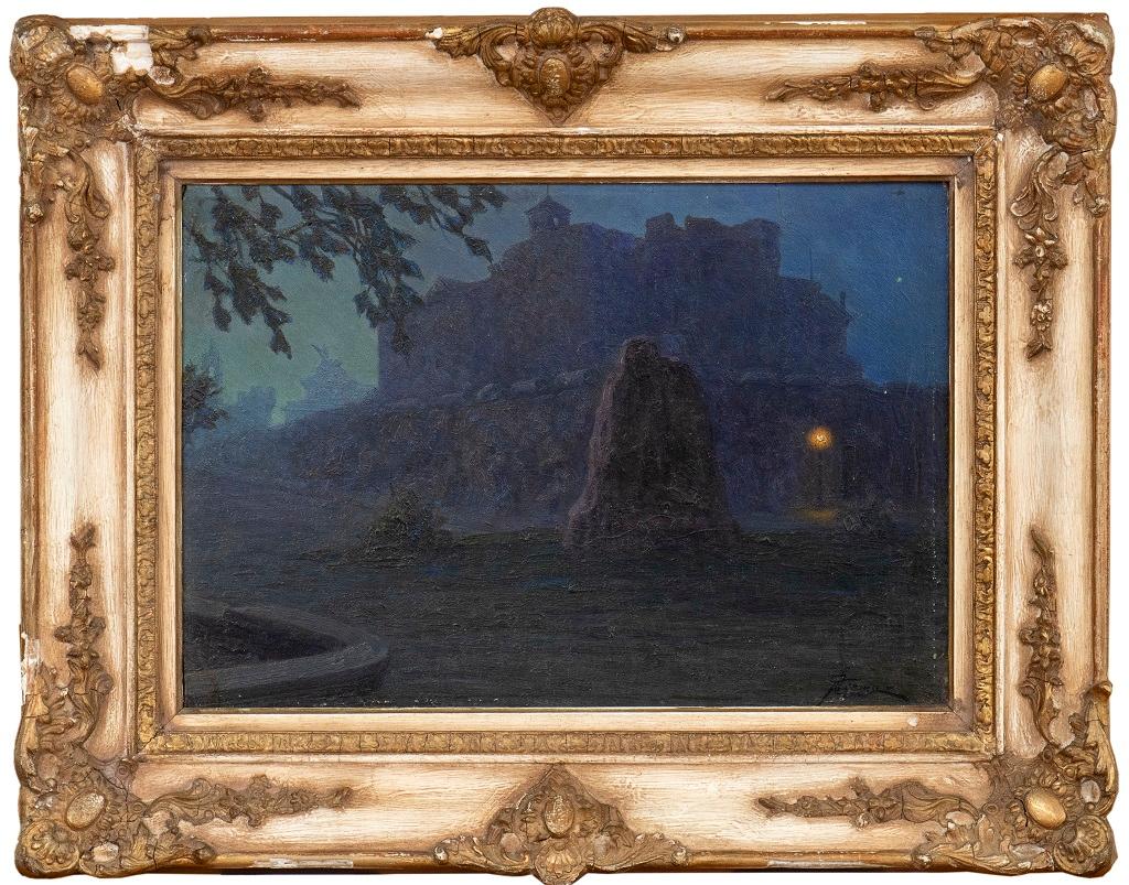 Night - Oil on Board by G. B. Crema - 1920s - Painting by Giovanni Battista Crema