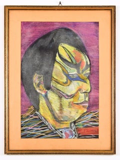 Portrait d'un homme tatoué - pâte à l'huile originale sur toile - fin du 20ème siècle