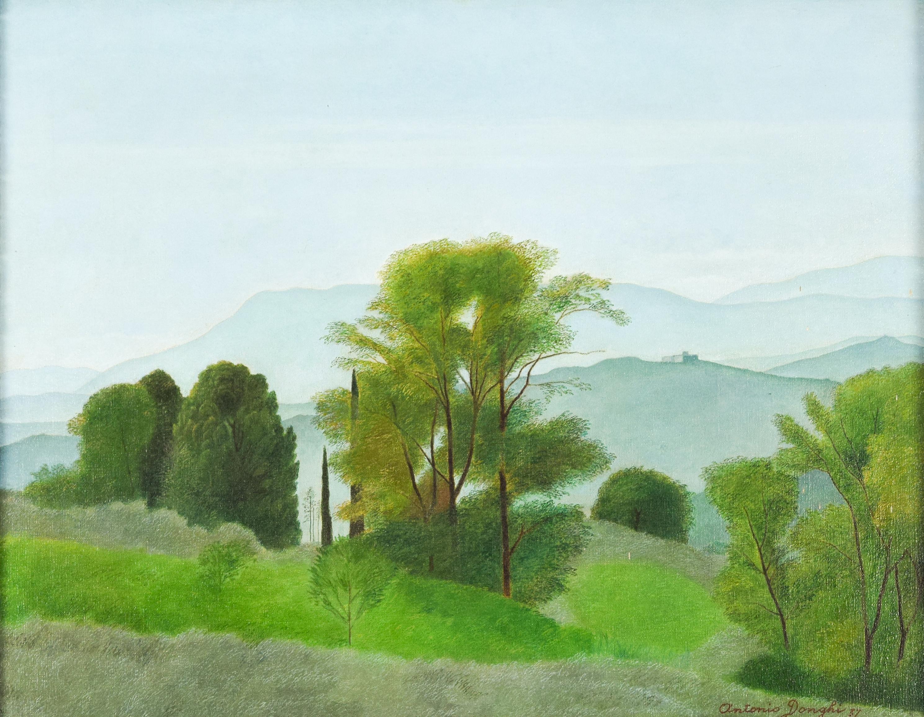 Antonio Donghi Landscape Painting - Landscape - Oil on Canvas by A. Donghi - 1937