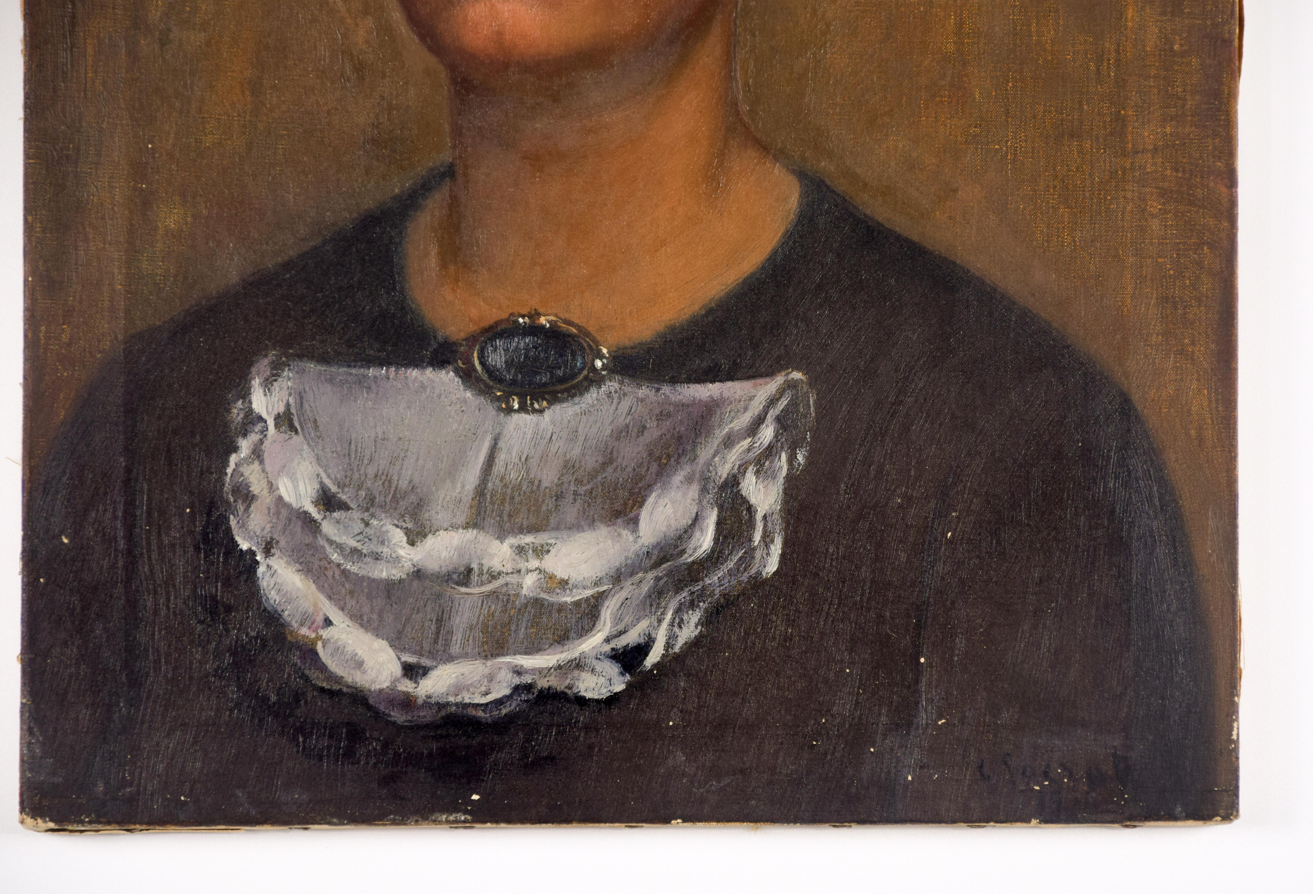 Portrait de femme - Huile sur toile de Carlo Socrate - 1930 en vente 2