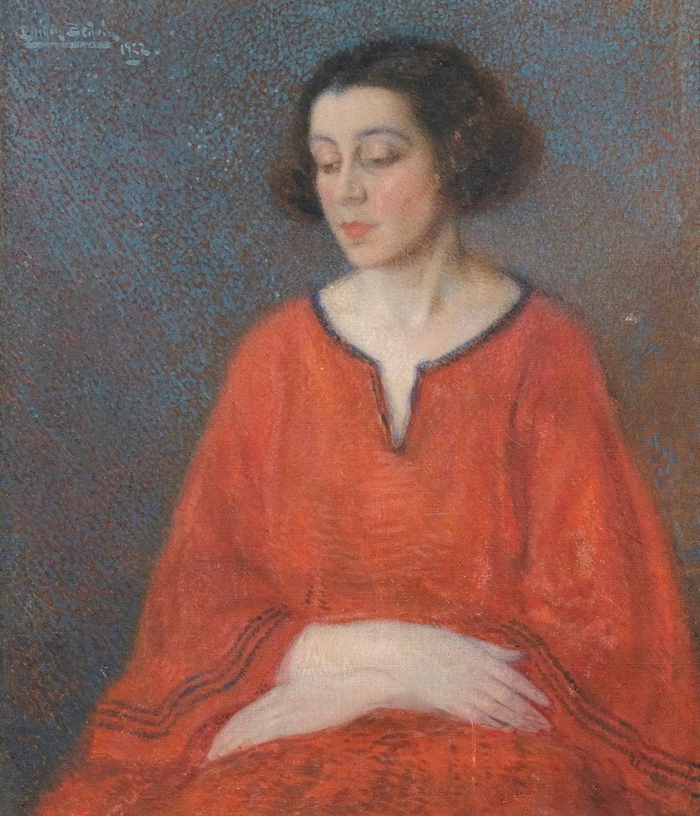 Weibliches Porträt - Öl auf Leinwand von E. Bertolé - 1922