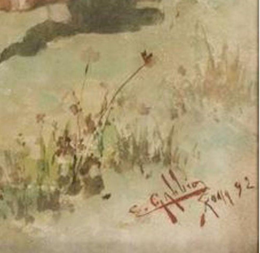Campesinos con manojo de espigas - Pareja de acuarelas sobre papel - 1892 en venta 1