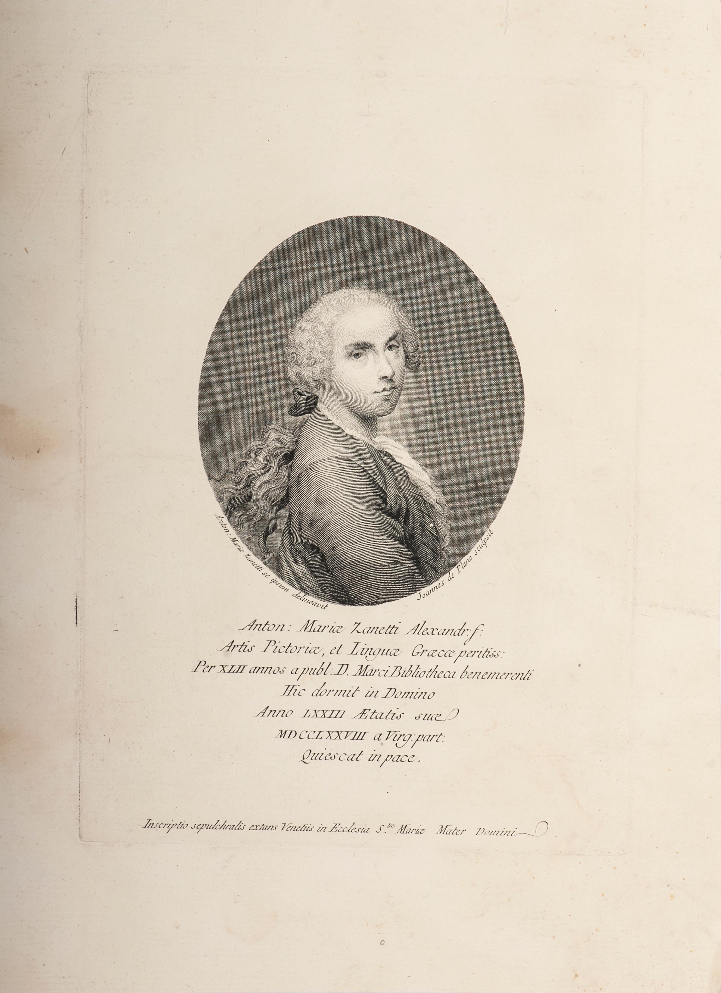 Porträt von Anton Maria Zanetti – Radierung von Joannes de Plano – spätes 18. Jahrhundert im Angebot 1