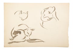 Aquarelle sur papier de l'artiste français « Cats », milieu du XXe siècle