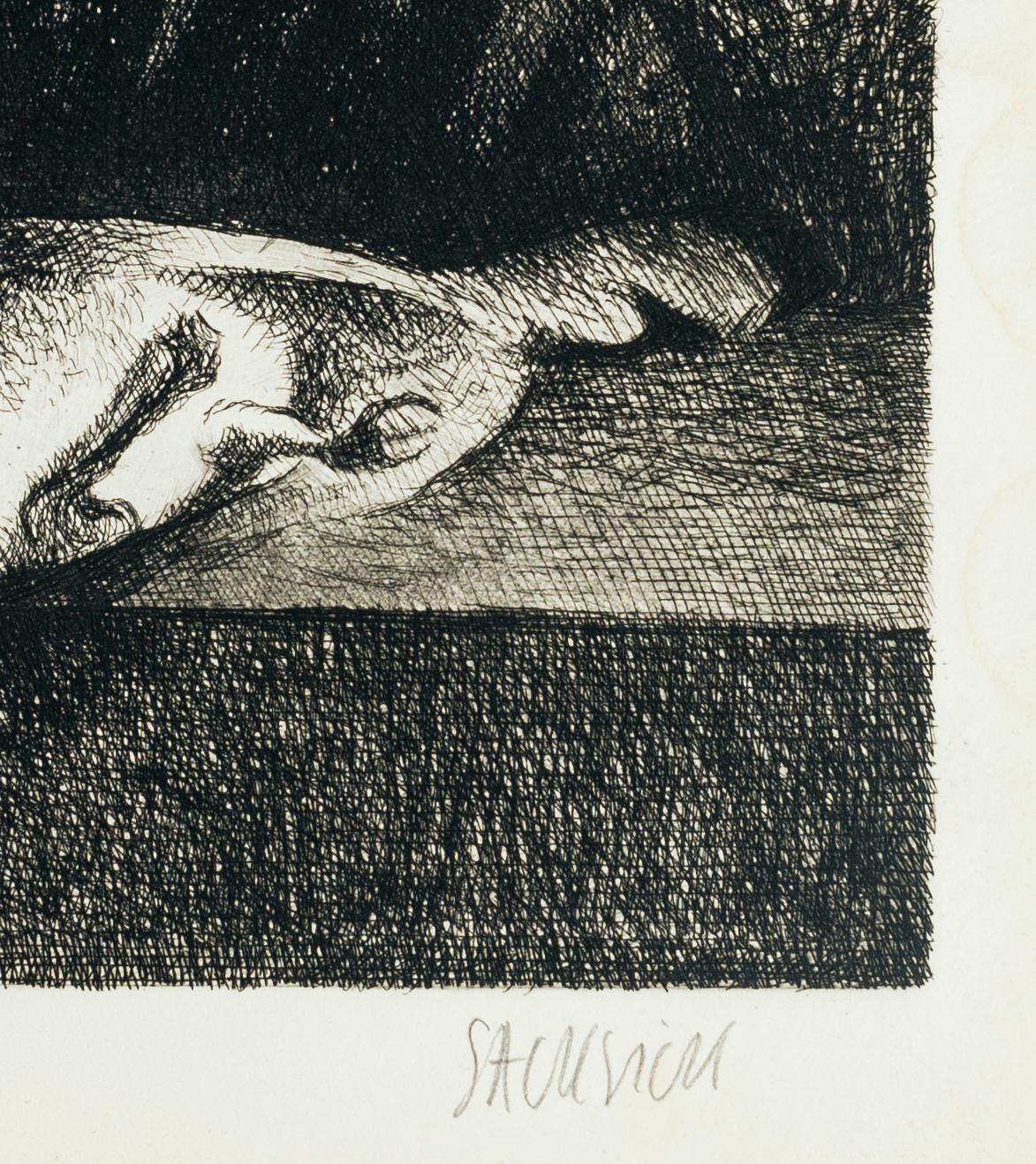 Porträt eines Mannes - Schwarz-Weiß-Radierung von G. Sacksick - Ende des 20. Jahrhunderts – Print von Gilles Sacksick
