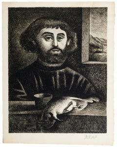 Portrait of a Man - Black and White Etching by G. Sacksick - Late 20th Century