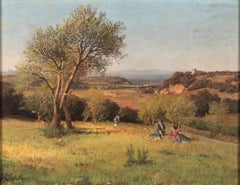 Roman Countryside with three Women - Oil on Canvas by P. Sassi - 1903