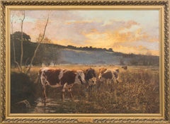 Antique La Prairie-Soleil Couchant Oil on Canvas by A. G. Voisard-Margerie - 1890