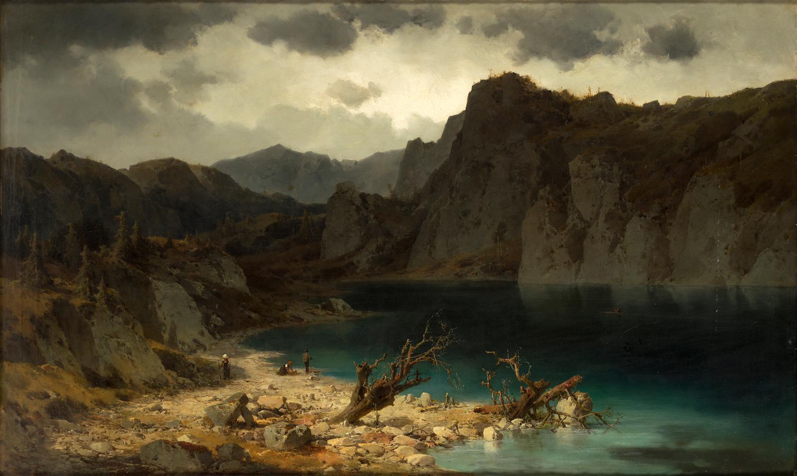 View of the Bergsee - Oil on Canvas by Josef Brunner - Mid 19th Century