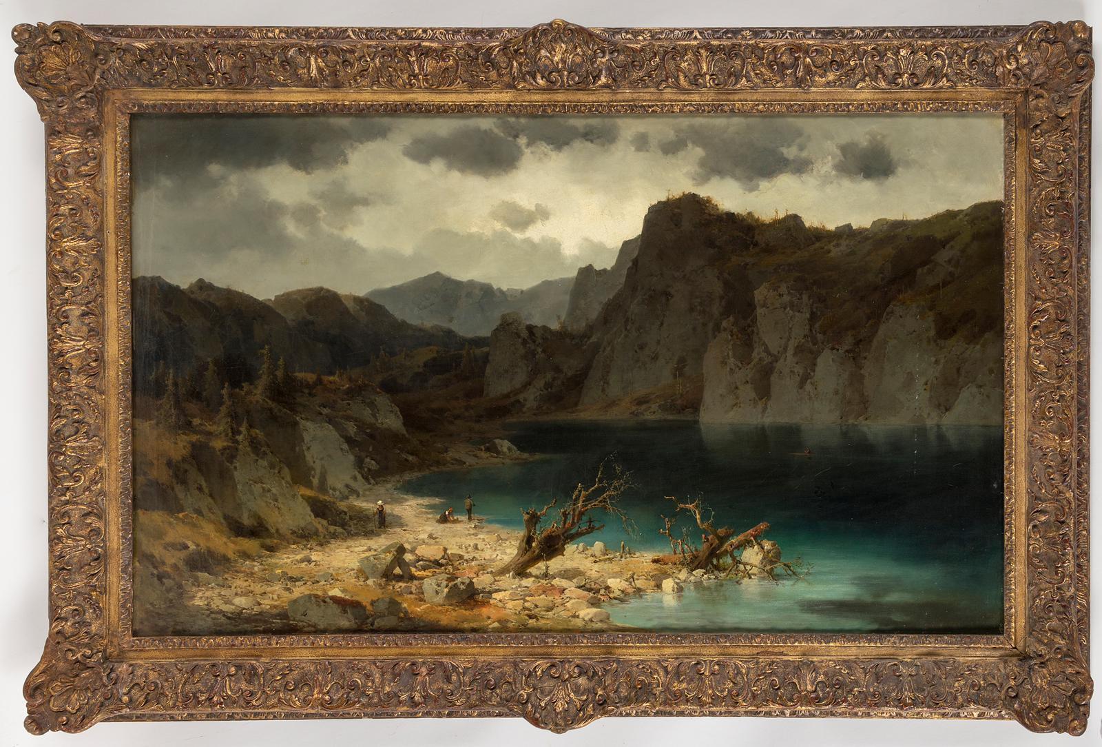 Vista del lago Bergsee - Olio su tela di Josef Brunner - Metà del XIX secolo in vendita 1