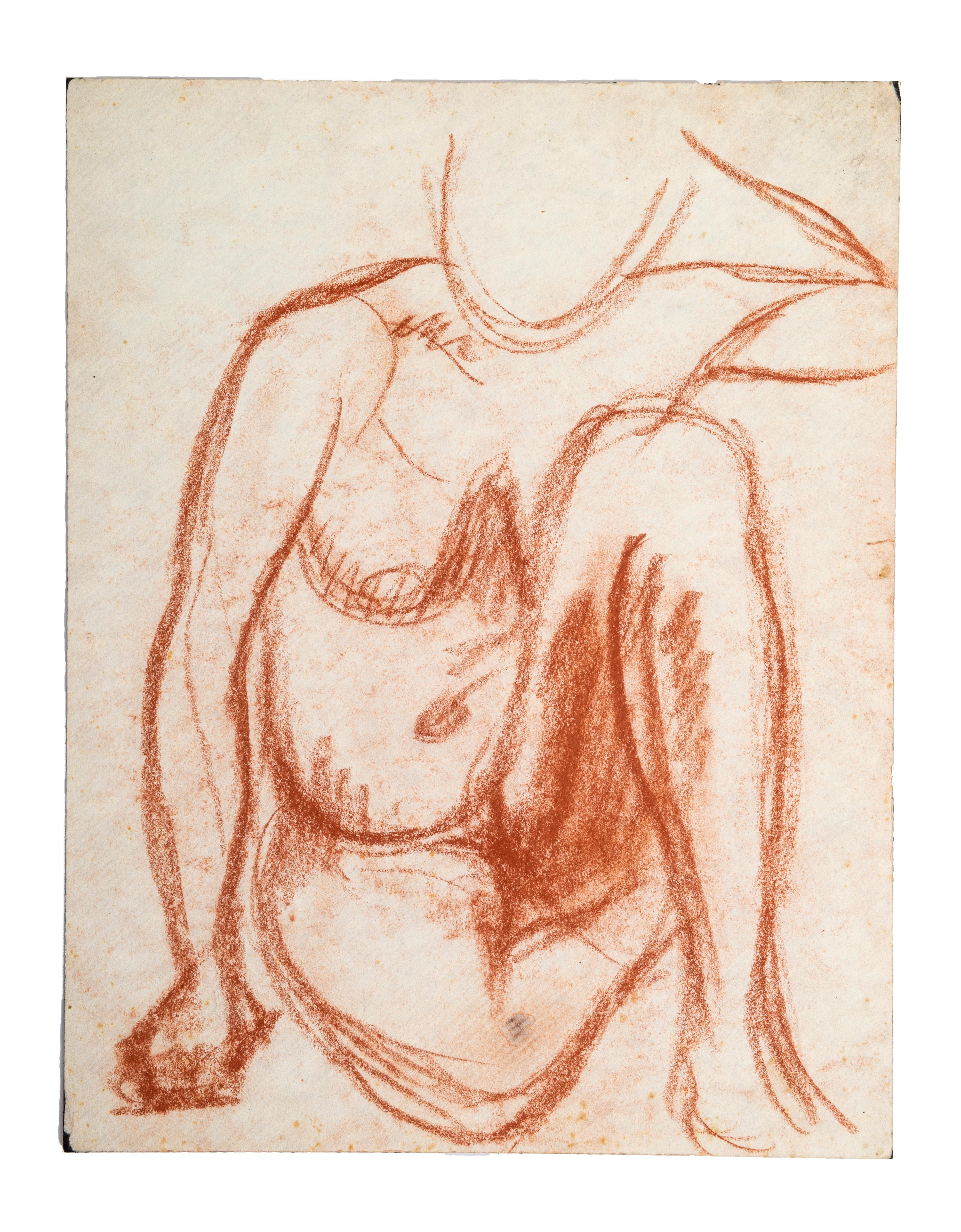 Nudes - Original Sanguine Drawing by French Master Early 20th Century - Art by Unknown