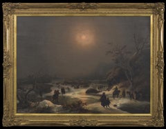 Northern Nocturnal Landscape – Nord Nordlandschaft, Öl auf Leinwand von J.F. Hesse - Mitte des 19. Jahrhunderts