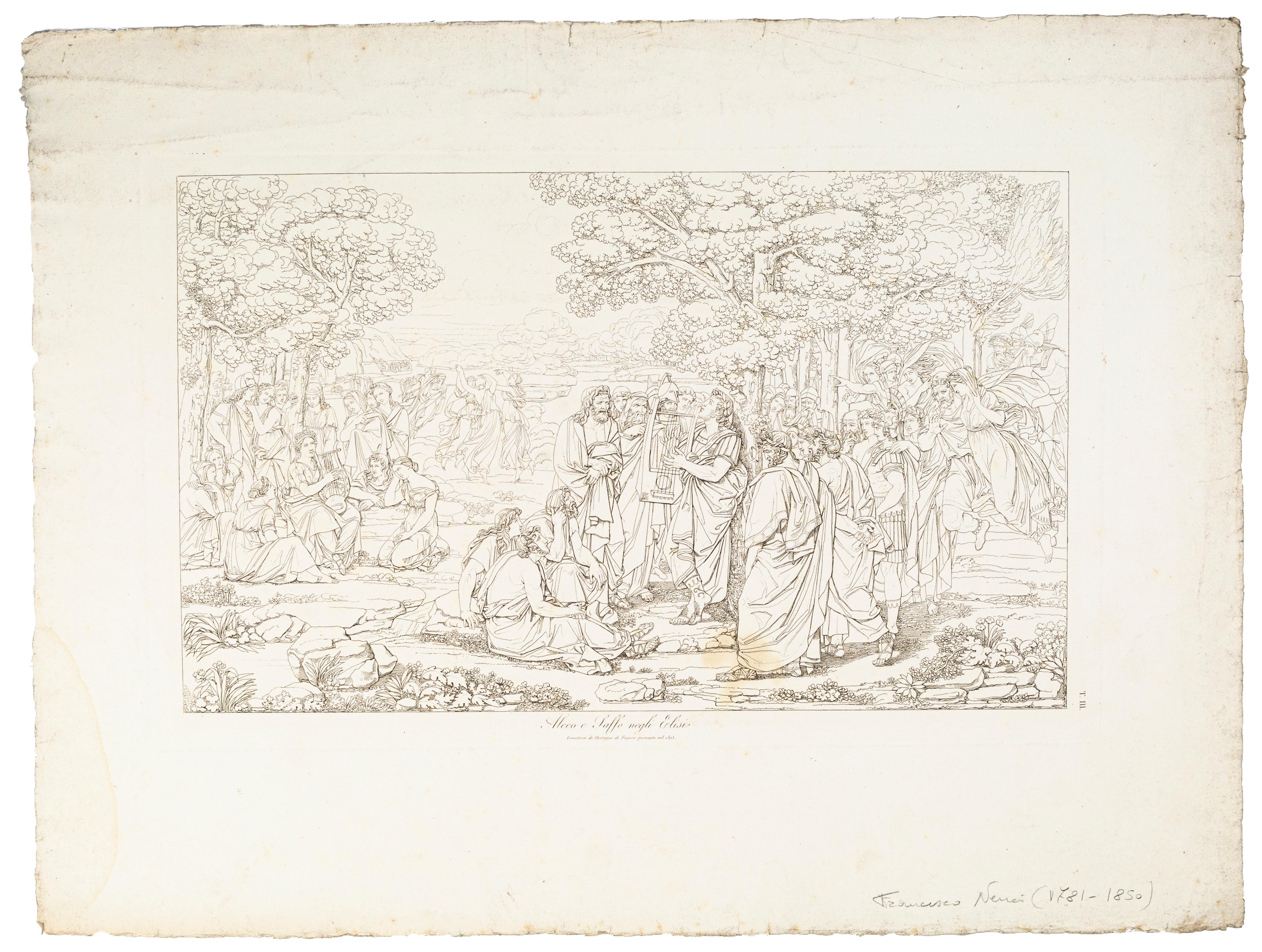 Alceo and Sappho in Elysium -  Etching by Francesco Nenci - 1805 For Sale 2
