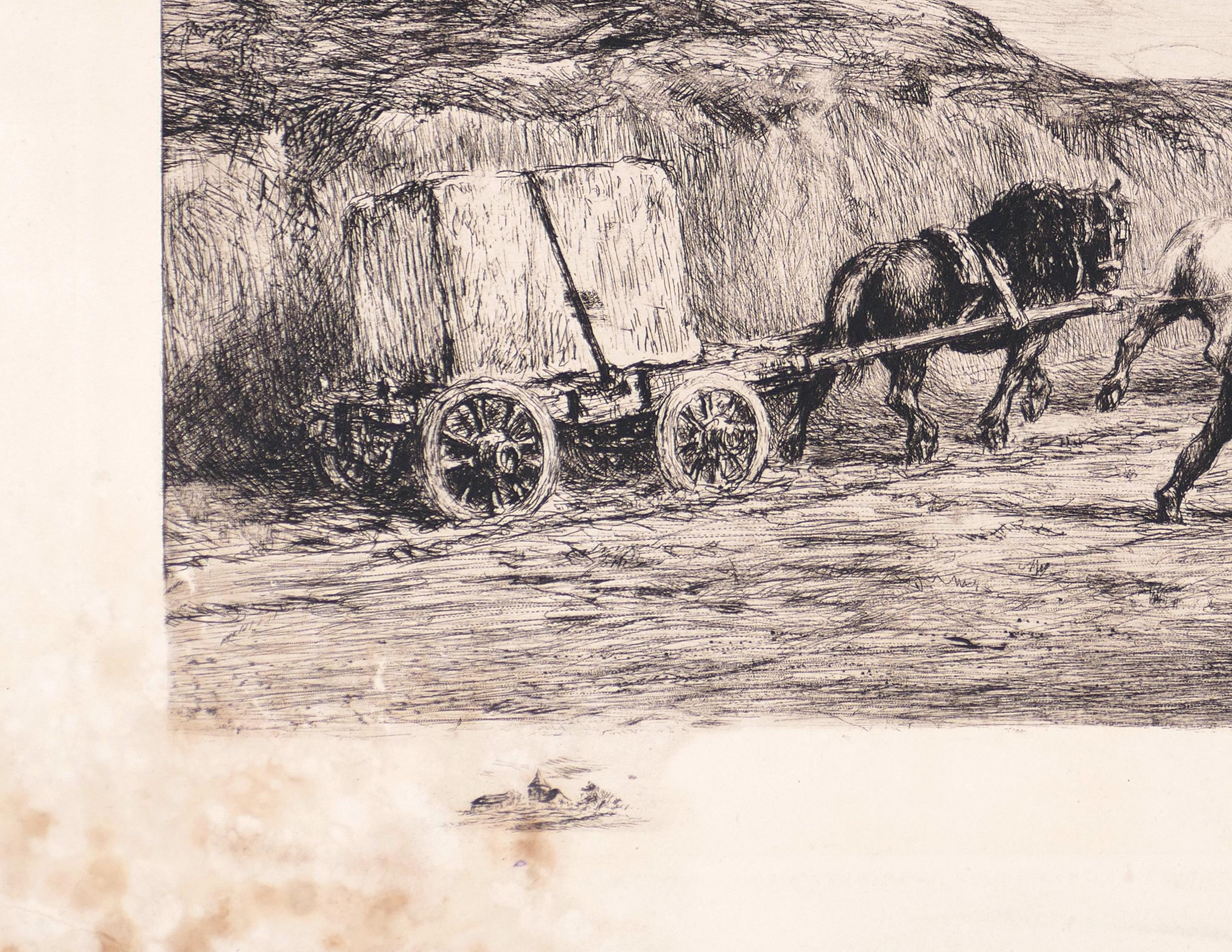 Horse Team - Original-Radierung von F. Jacque - Ende des 19. Jahrhunderts (Naturalismus), Print, von Frédéric Jacque