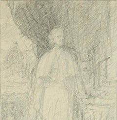 Portrait of Pope in Saint Peter - Original Pencil Drawing by F. Gaillard