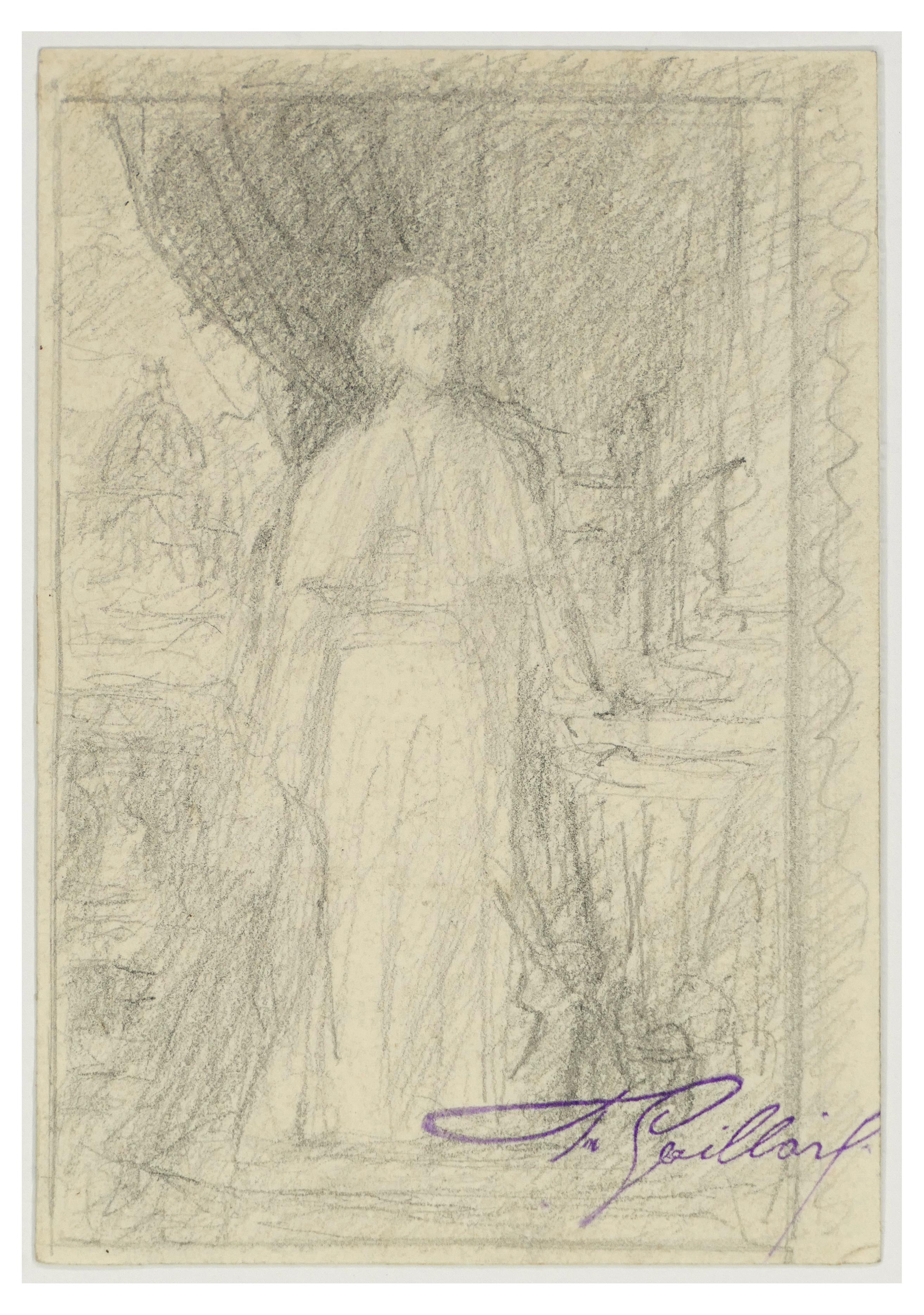 Ferdinand Gaillard Figurative Art - Portrait of Pope in Saint Peter - Original Pencil Drawing by F. Gaillard 